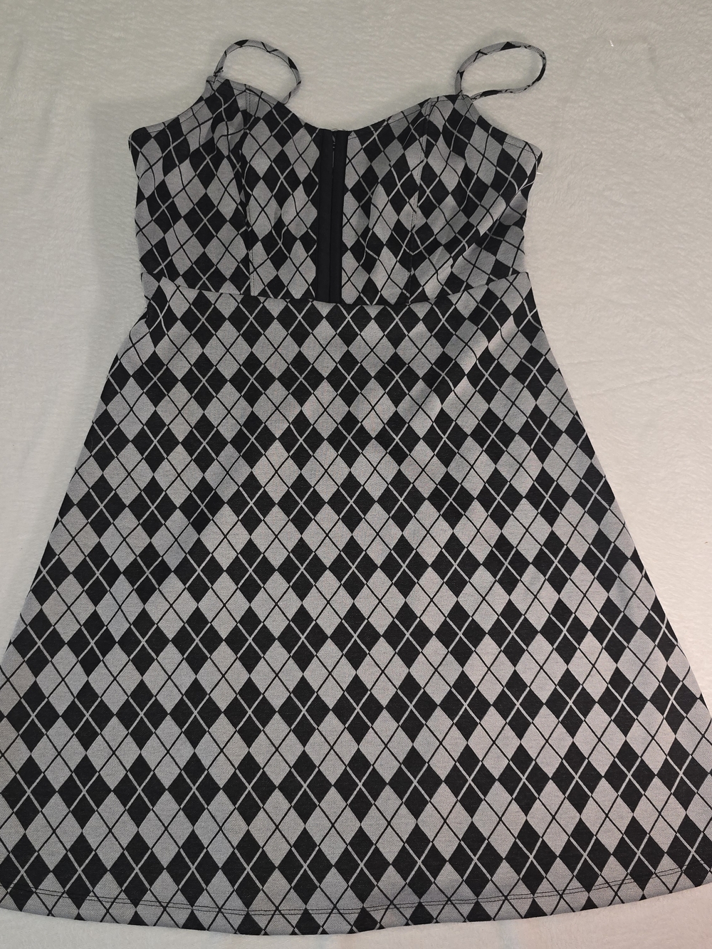 NWOT S Women's SO Black/Silver Argyle Pattern Sleeveless A-line Hook & Eye Mini